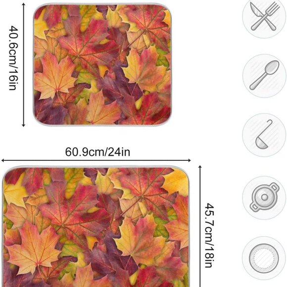 Colorful Autumn Maple Leaves Dish Drying Mat for Kitchen Counter Fall Drying Mat - Picture 3 of 7
